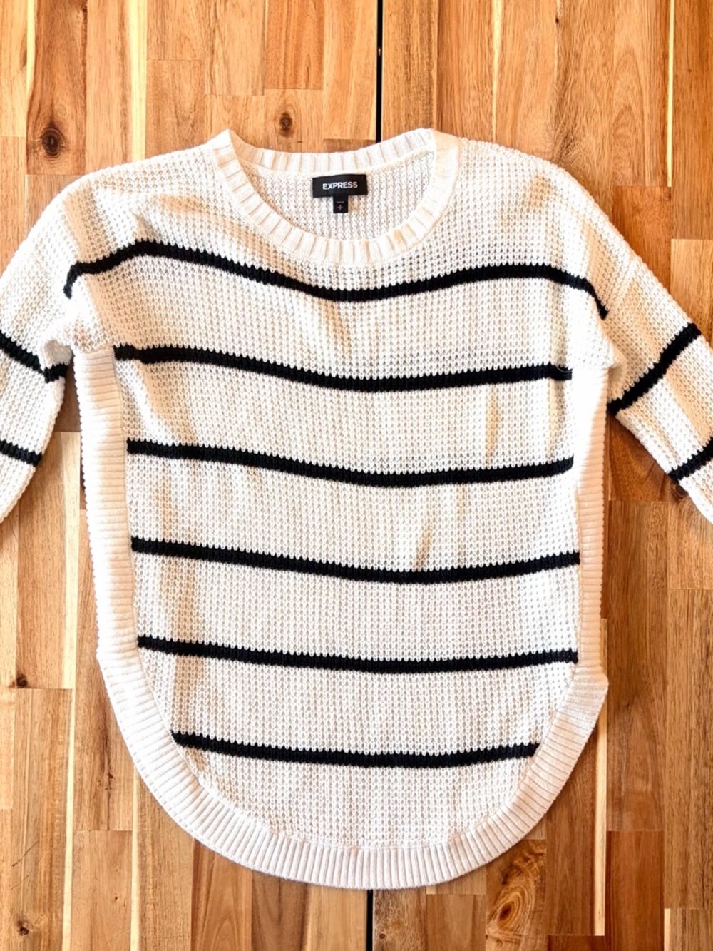 Express Cream Sweater with Black Stripes - Crew Neck